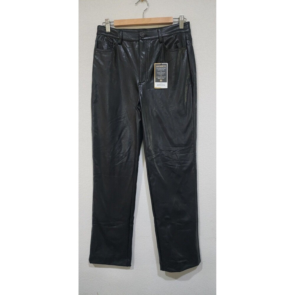 NWT One5One Womens Black Faux Leatherette Straight Leg Stretch Pant Size Medium